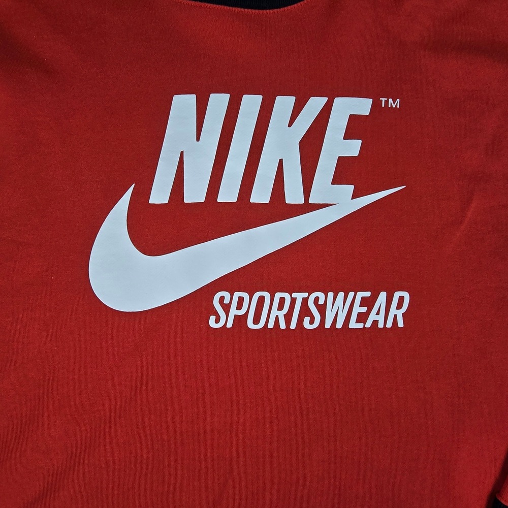 Nike Sportswear Red Graphic Pullover Sweatshirt Big Logo Swoosh Retro Women's XL - Picture 3 of 12